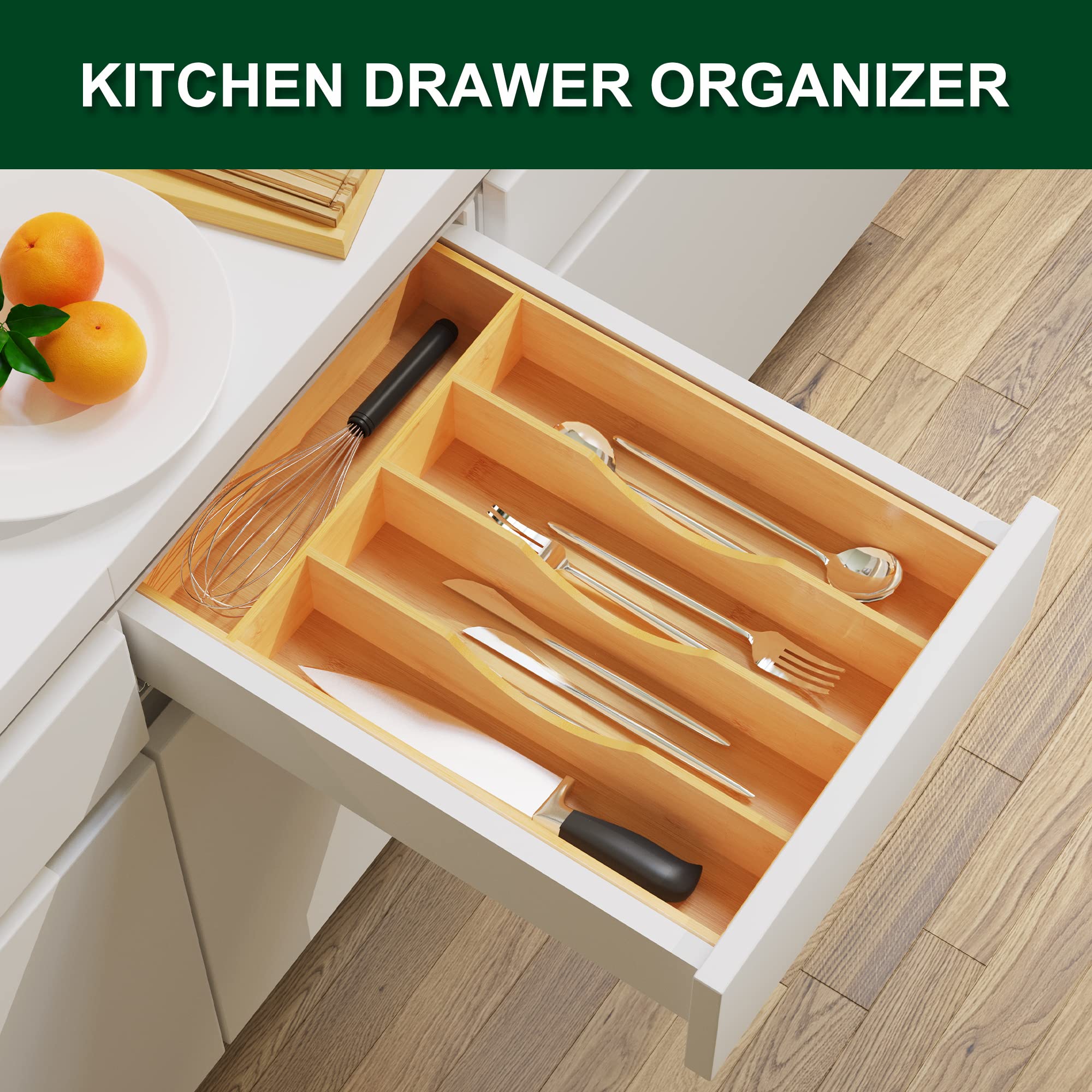 Bellsal Utensil Organizer 10 Inch Silverware Tray For Drawer Utensil Holder Cutlery Organizer Kitchen Drawer Organizer 5 Compart